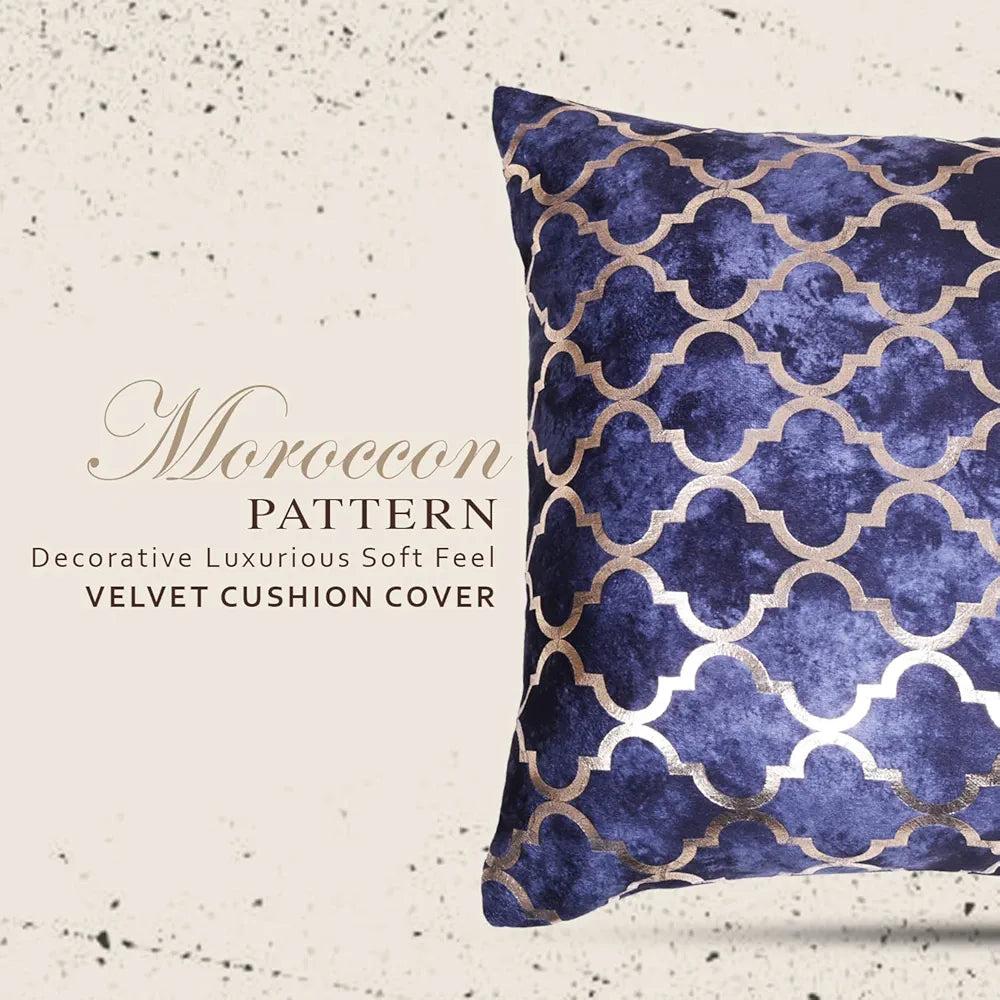 Cloth Fusion 100 TC Velvet Sofa Cushion Cover Set of 5, Decorative HD Gold Foil Cushion Cover Set 16-inch x 16-inch for Living Room
